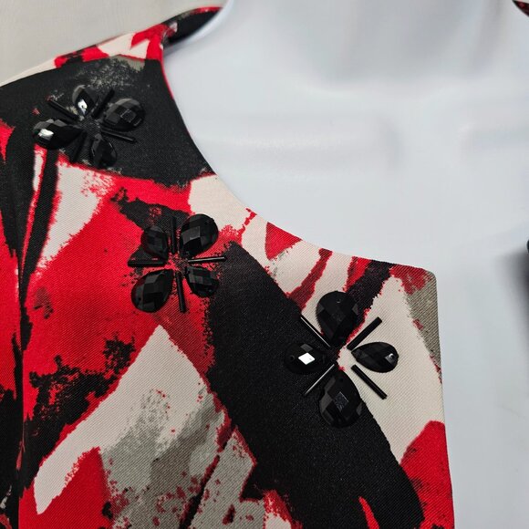 Kasper Jacket Blazer Red Black Open Beaded Office Artsy Abstract 10 - Picture 2 of 12